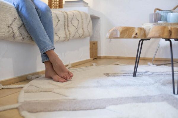 alfombra redonda de lana natural lavable lavadora