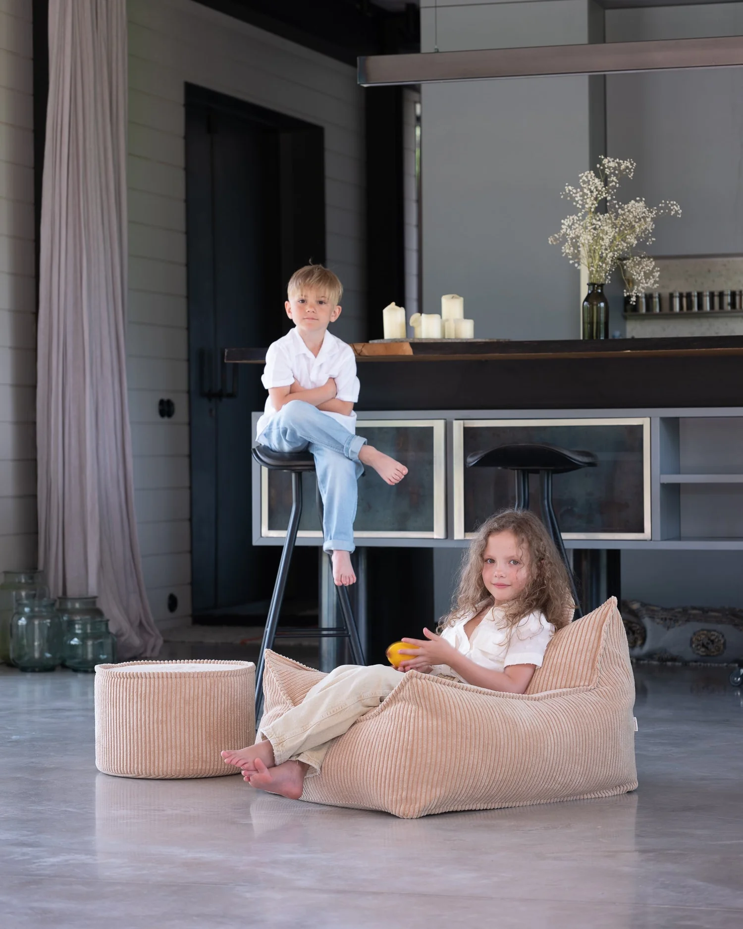 sillon puf pana crema