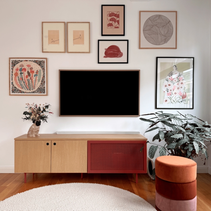 mueble tele madera y hierro a medida