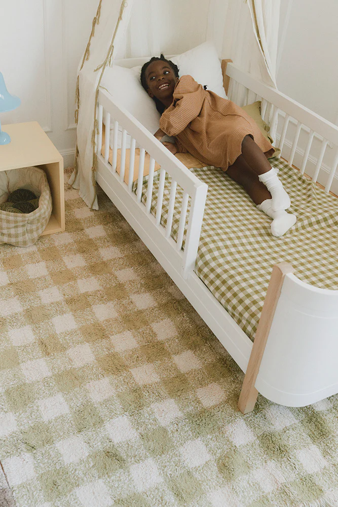 alfombra lavable vichy verde matcha