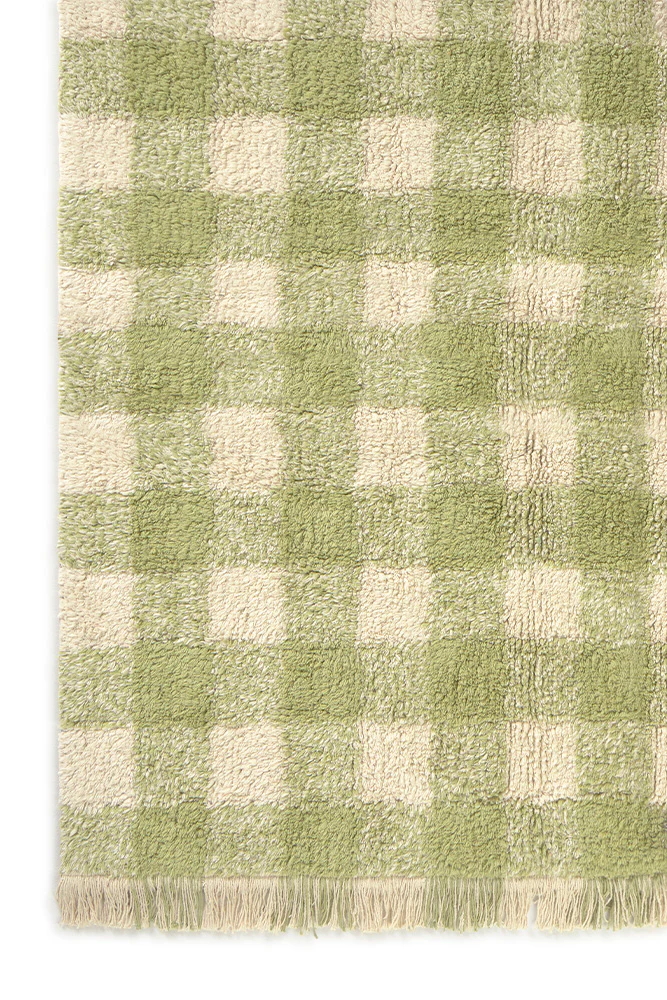 alfombra lavable vichy verde matcha